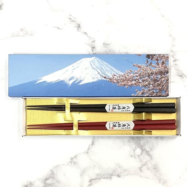 Baguettes Mont Fuji octogonales, bois de kaki (coffret)