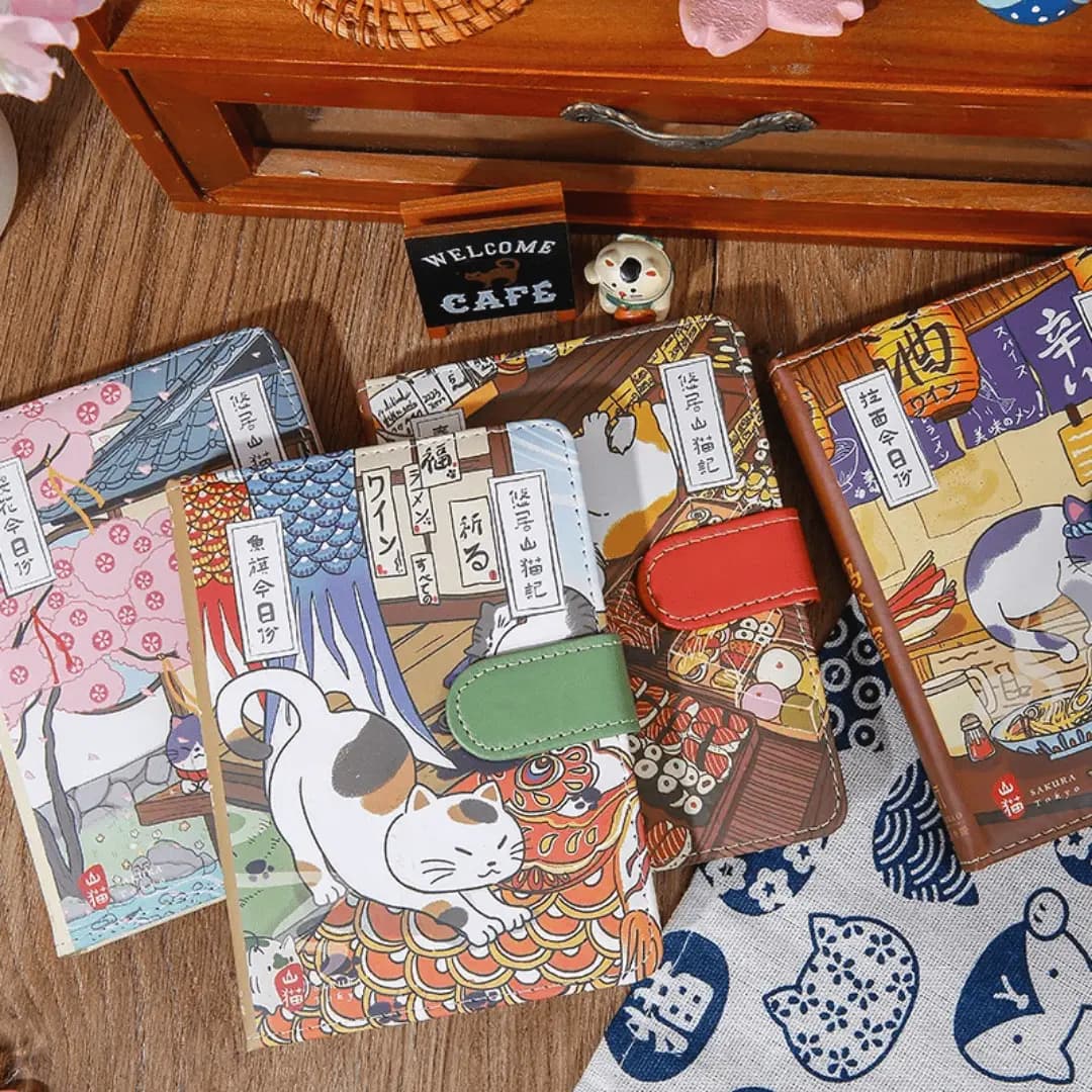 Carnet magnétique A6 Chats Japonais - Vert