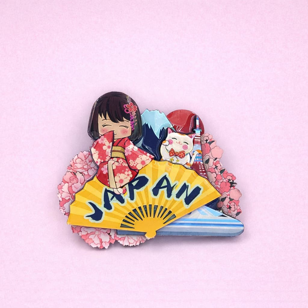 Magnet Japon Kawaii - jeune fille kimono éventail