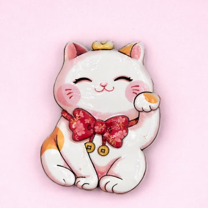 Magnet Lucky Cat Noeud Kawaï - maneki neko pastels